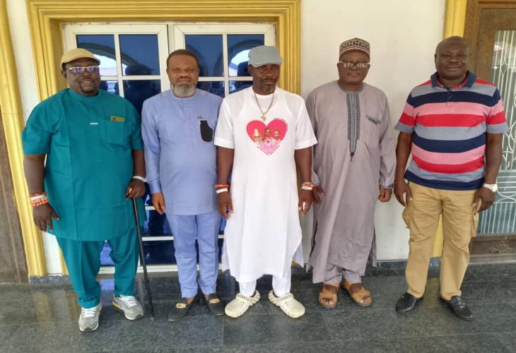 Ex-militant Commander, Chief Government Ekpemupolo, alias Tompolo.( Middle), during the visit of NUJ National Executive, led by its President, Chief Chris Isiguzo at  Oporoza Community,  Warri South West LGA of Delta State, on Saturday, 27/1/2024.