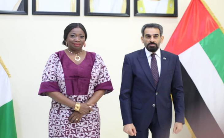 (L) Hon. Abike Dabiri-Erewa, Chairman/CEO NiDCOM  and (R) Amb. Salem Saeed Al-Shamsi, UAE Ambassador to Nigeria at a strategic meeting to strengthen areas of partnership and collaboration mutually beneficial to Nigeria and UAE in Abuja.